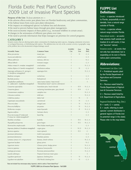 Florida Exotic Pest Plant Council's 2009 List of Invasive Plant Species