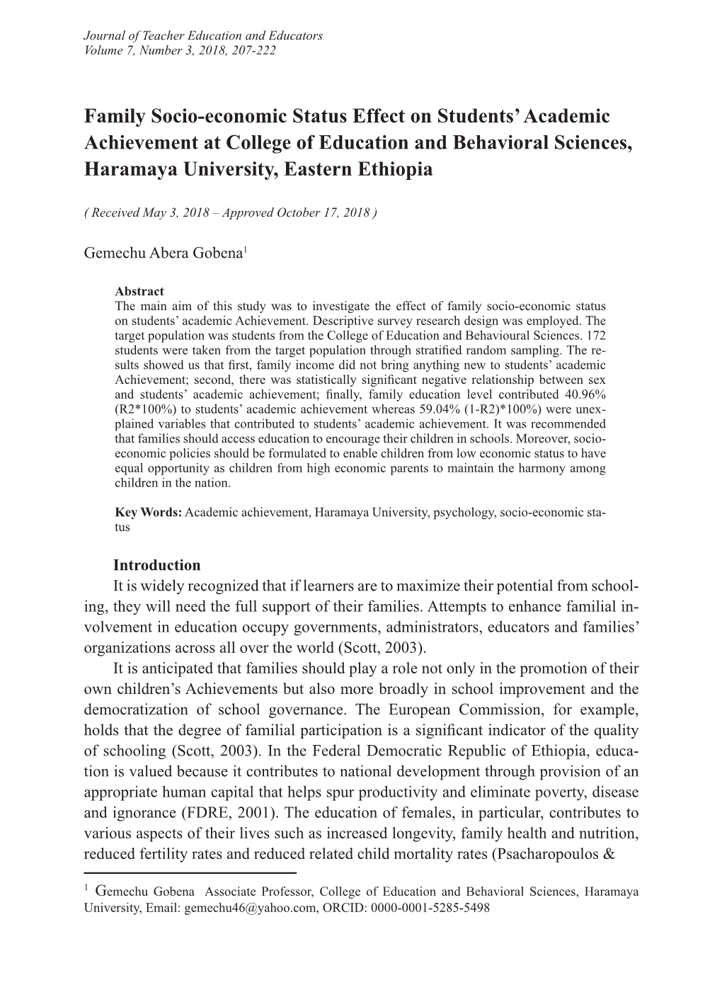 Family Socio-Economic Status Effect on Students' Academic