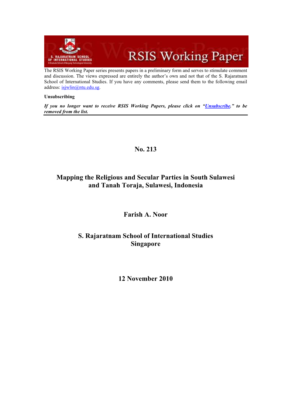 No. 213 Mapping the Religious and Secular Parties in South Sulawesi