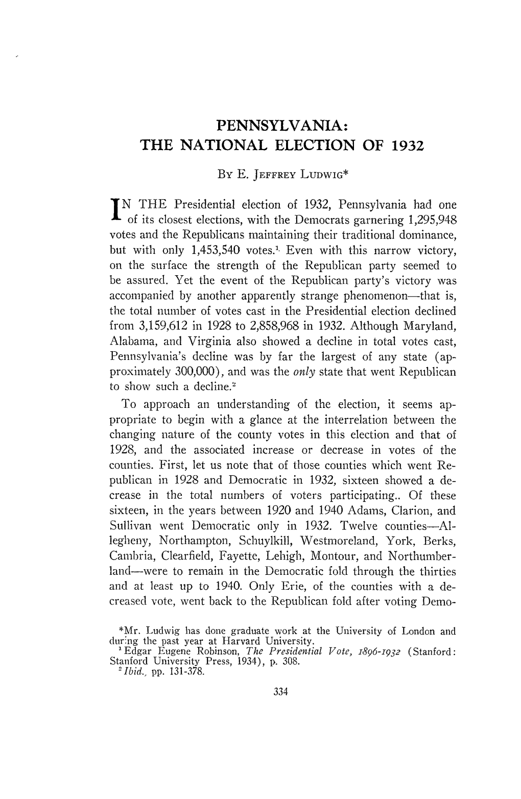 Pennsylvania: the National Election of 1932