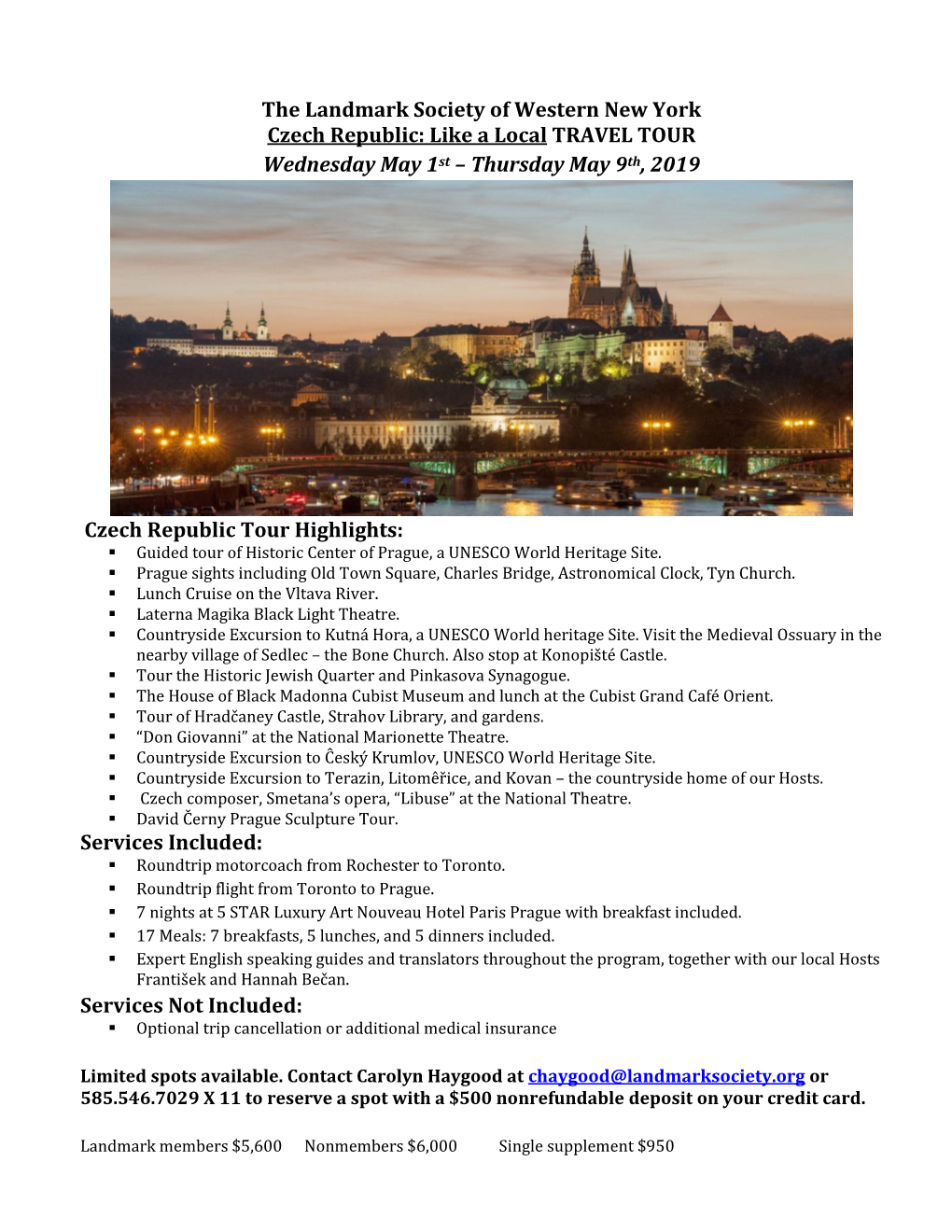 The Landmark Society of Western New York Czech Republic: Like a Local TRAVEL TOUR Wednesday May 1St – Thursday May 9Th, 2019