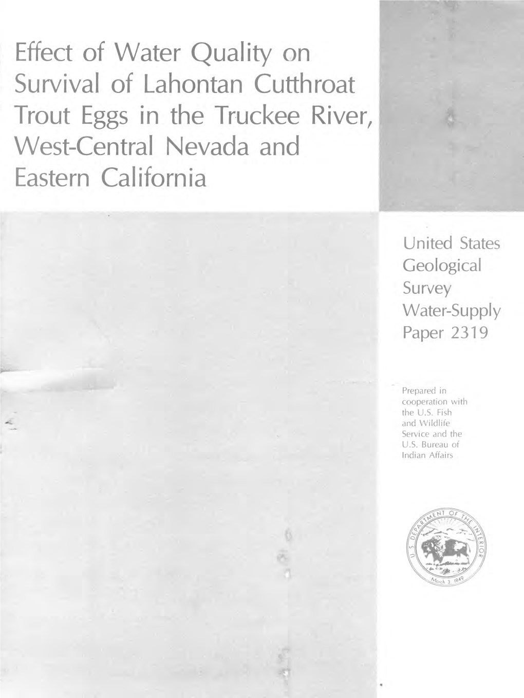 Effect of Water Quality on Survival of Lahontan Cutthroat Trout Eggs in the Truckee River, West-Central Nevada and Eastern California