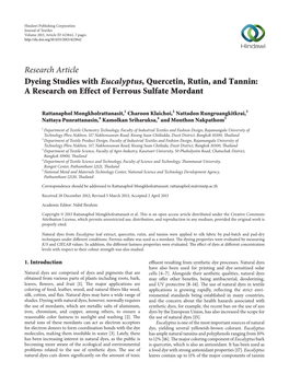 Research Article Dyeing Studies with Eucalyptus, Quercetin, Rutin, and Tannin: a Research on Effect of Ferrous Sulfate Mordant
