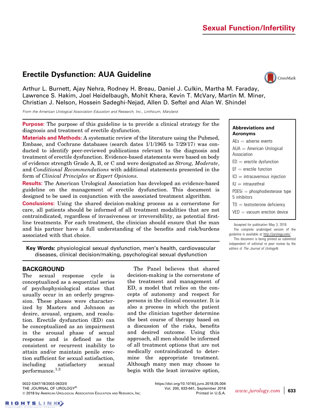 Erectile Dysfunction: AUA Guideline