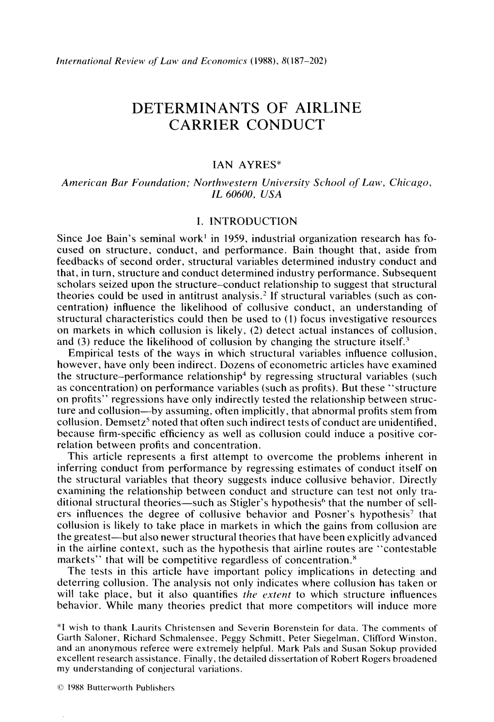 Determinants of Airline Carrier Conduct