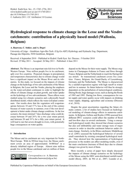 Hydrological Response to Climate Change in the Lesse and the Vesdre Catchments: Contribution of a Physically Based Model (Wallonia, Belgium)