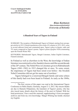 A Hundred Years of Tagore in Finland