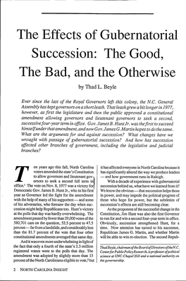 The Effects of Gubernatorial Succession: the Good, the Bad, and the Otherwise by Thad L