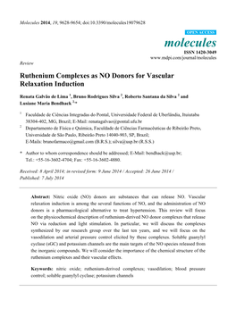 Ruthenium Complexes As NO Donors for Vascular Relaxation Induction