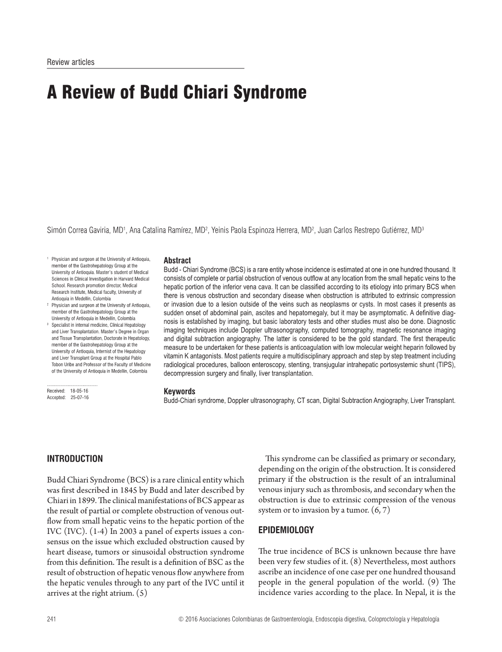 A Review of Budd Chiari Syndrome