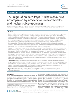 The Origin of Modern Frogs (Neobatrachia) Was Accompanied By