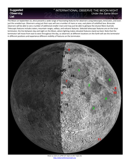 The Moon on September 22, 2012 Presents a Wide Range of Fascinating Features for Observers Using Telescopes, Binoculars, and Even Just the Unaided Eye