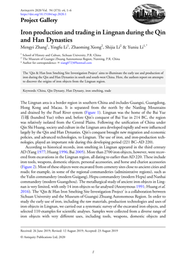 Iron Production and Trading in Lingnan During the Qin and Han Dynasties Mengyi Zhang1, Yingfu Li1, Zhaoming Xiong2, Shijia Li2 & Yuniu Li1,*