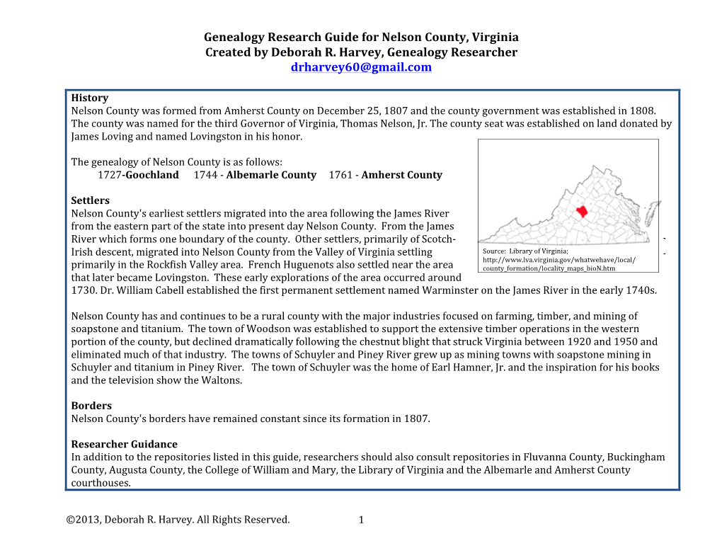 Virginia, Nelson County Research Guide