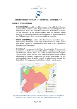 Weekly Conflict Summary | 30 September – 6 October 2019
