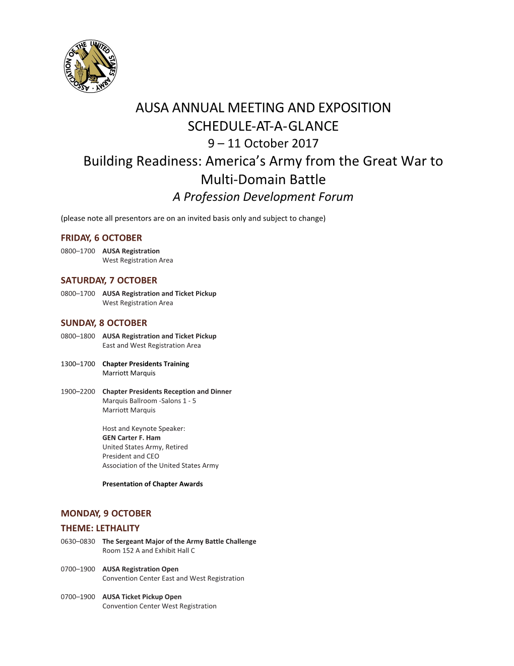 Ausa Annual Meeting and Exposition Schedule-At-A