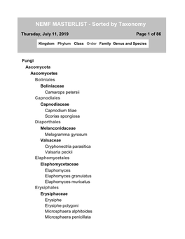 NEMF MASTERLIST - Sorted by Taxonomy