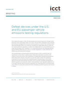 Defeat Devices Under the U.S. and EU Passenger Vehicle Emissions Testing Regulations