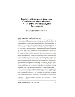 Public Legitimacy As a Necessary Condition for a Peace Process: a Test of the Third Netanyahu Government