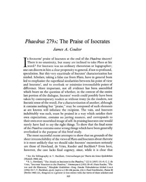Phaedrus 279 A: the Praise of Isocrates James A