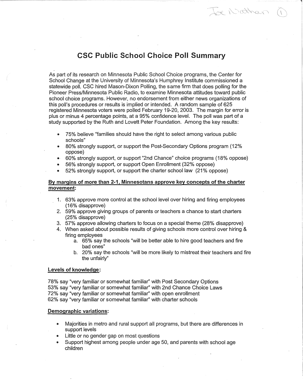 CSC Public School Choice Poll Summary