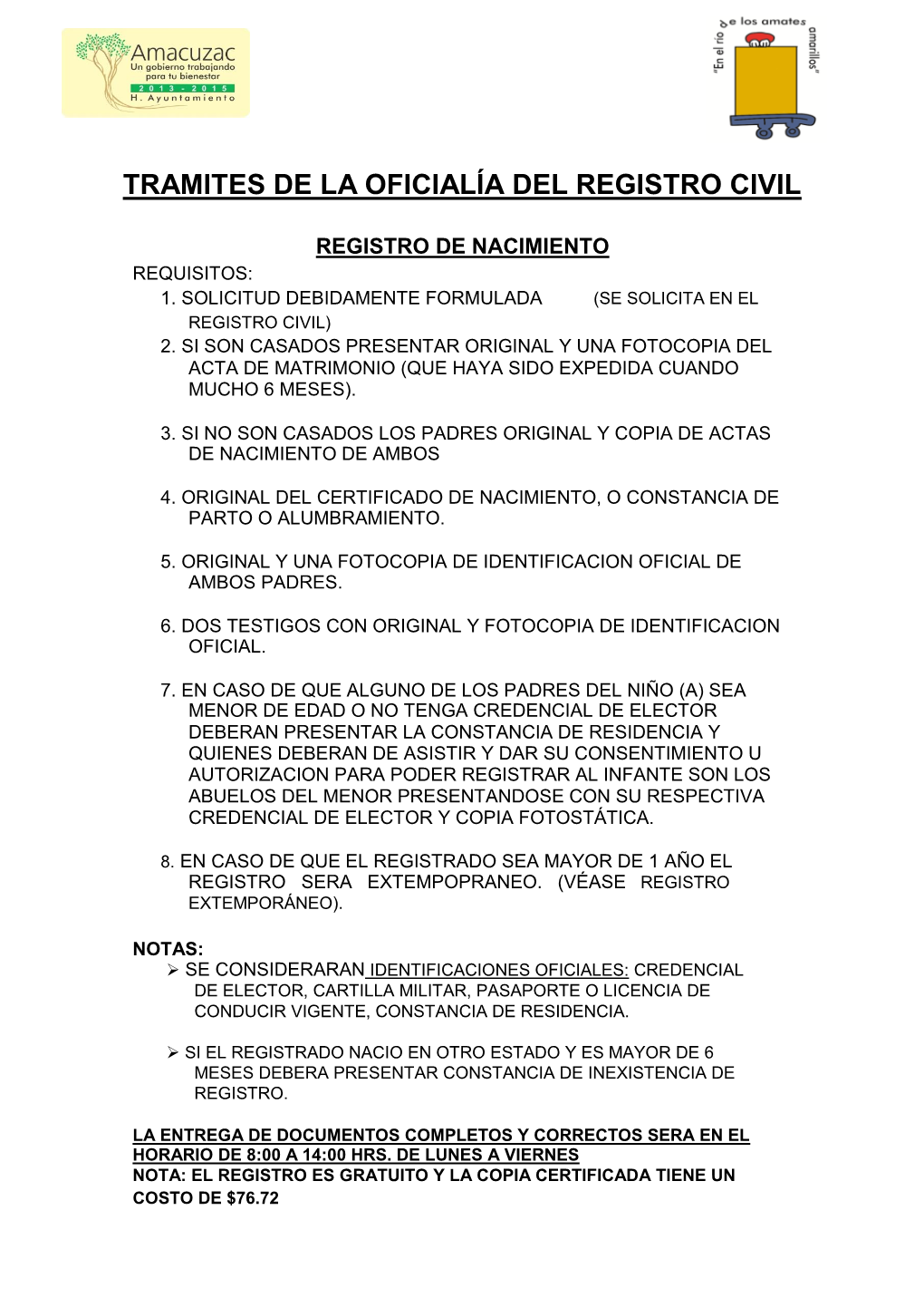 Tramites De La Oficialía Del Registro Civil