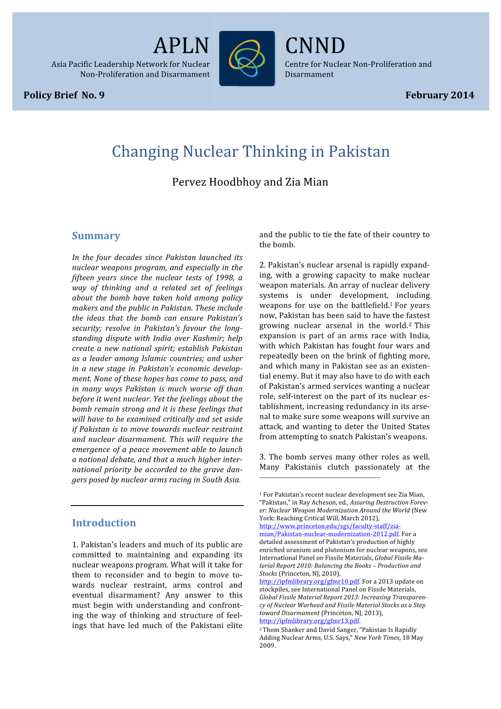 Changing Nuclear Thinking in Pakistan