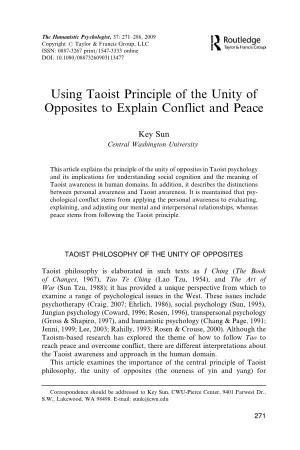 Using Taoist Principle of the Unity of Opposites to Explain Conflict and Peace