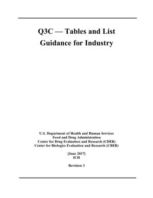 Q3C — Tables and List Guidance for Industry
