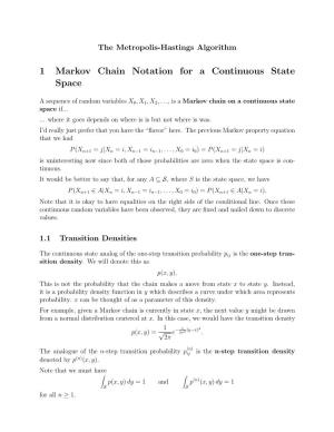 1 Markov Chain Notation for a Continuous State Space
