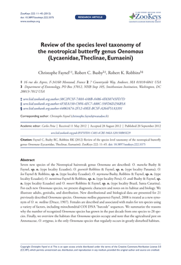 Review of the Species Level Taxonomy of the Neotropical Butterfly Genus Oenomaus (Lycaenidae, Theclinae, Eumaeini)