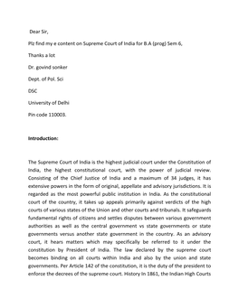 Dear Sir, Plz Find My E Content on Supreme Court of India for B.A