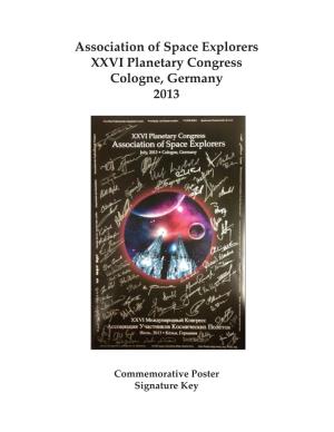Association of Space Explorers XXVI Planetary Congress Cologne, Germany 2013