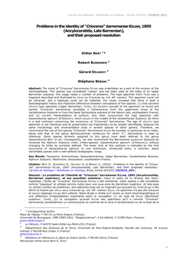 Problems in the Identity of "Crioceras" Barremense KILIAN, 1895 (Ancyloceratida, Late Barremian), and Their Proposed Resolution