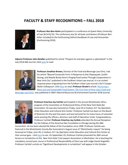 Faculty & Staff Recognitions – Fall 2018