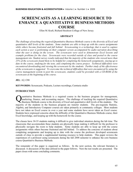 Screencasts As a Learning Resource to Enhance a Quantitative Businessmethods Course