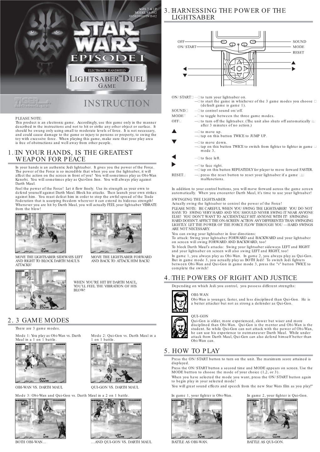 Star Wars Episode I Lightsaber Duel Instructions