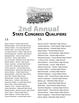 2Nd Annual State Congress Qualifiers 1A 2A