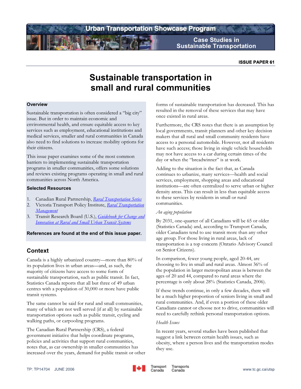 Sustainable Transportation in Small and Rural Communities