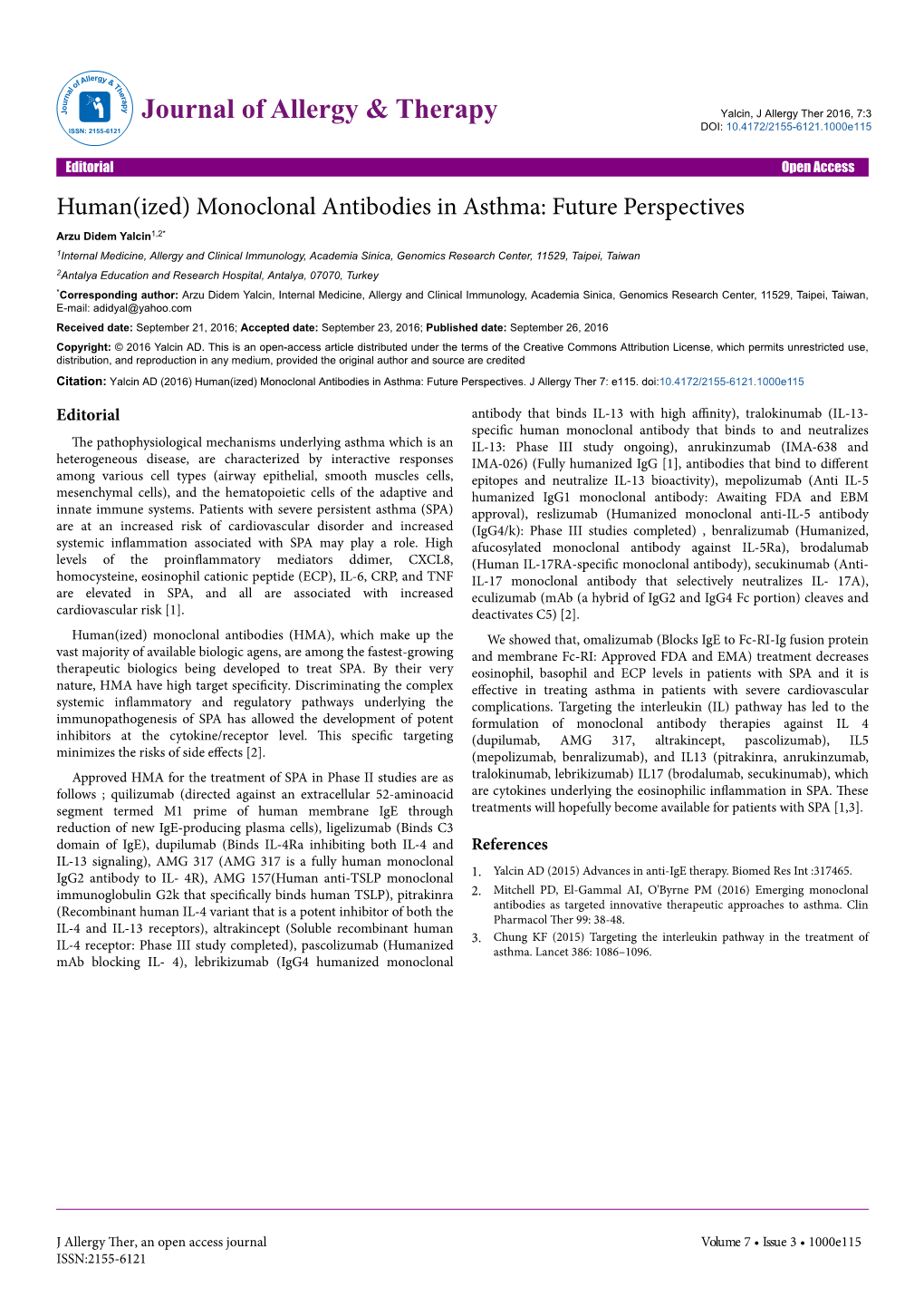 Monoclonal Antibodies in Asthma