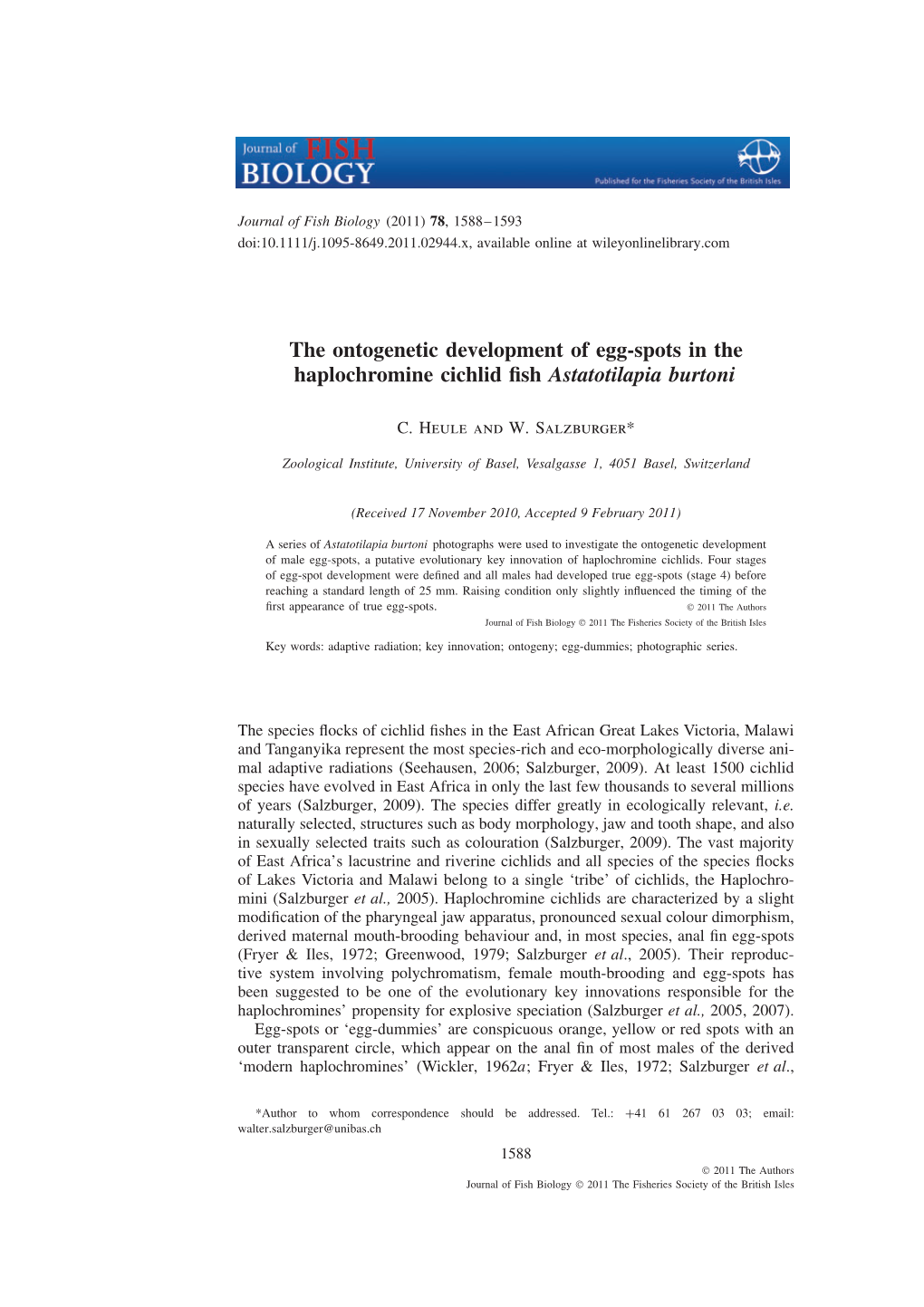 The Ontogenetic Development of Eggspots in the Haplochromine