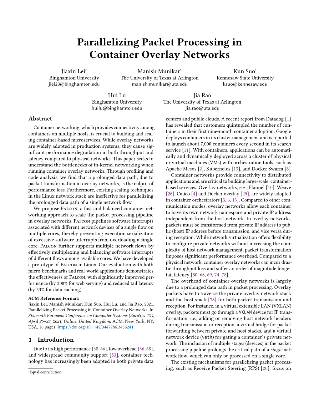 Parallelizing Packet Processing in Container Overlay Networks