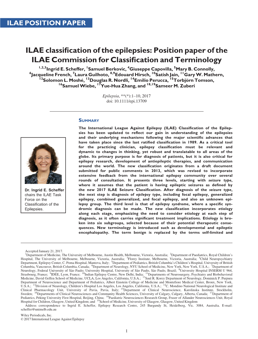 ILAE Classification of the Epilepsies