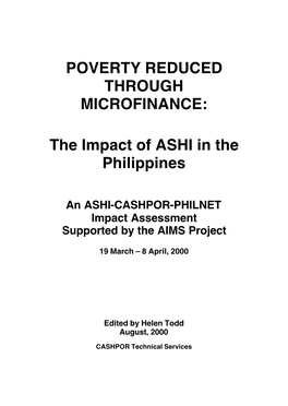 POVERTY REDUCED THROUGH MICROFINANCE: the Impact Of