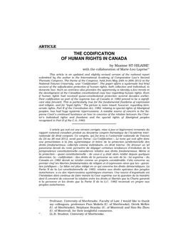 The Codification of Human Rights in Canada