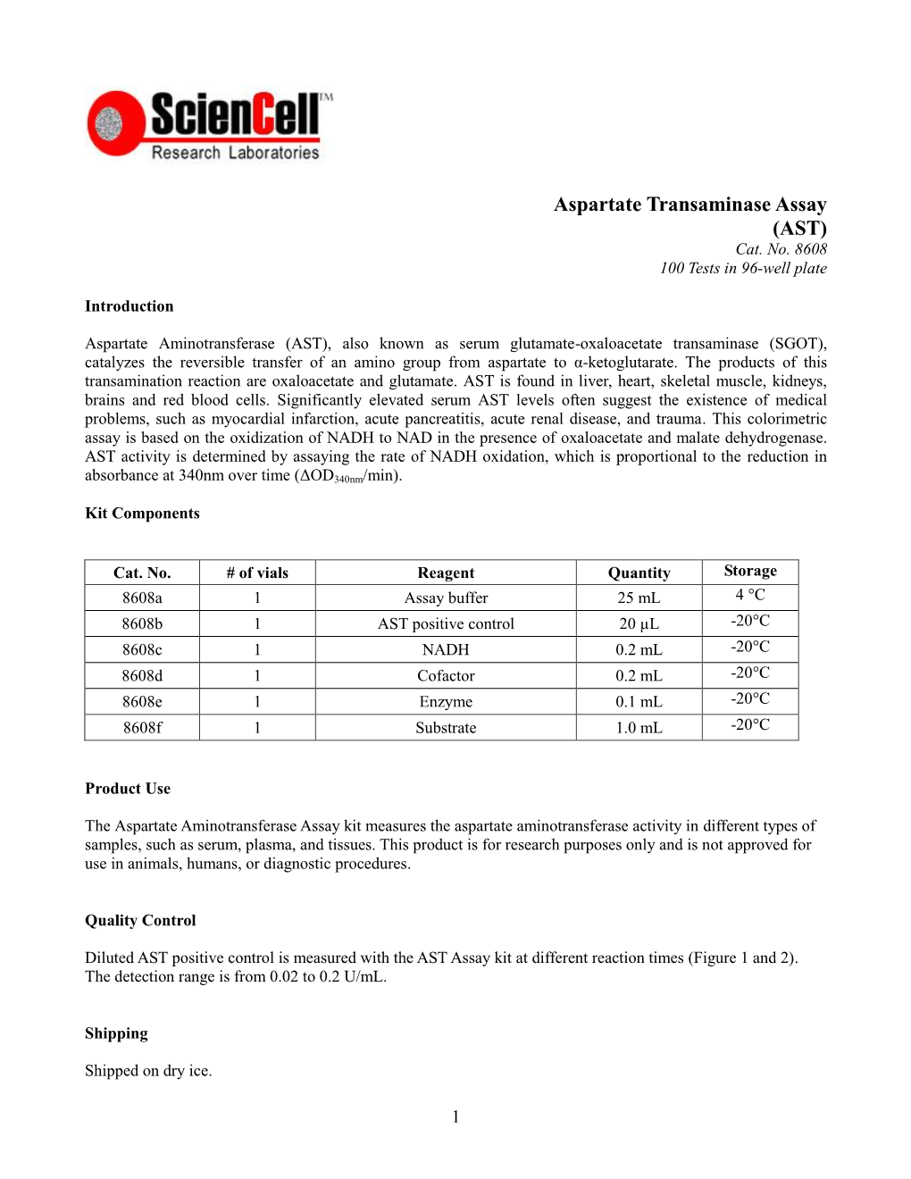 Aspartate Transaminase Assay (AST) Cat