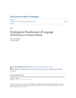 Paralinguistic Ramification of Language Performance in Islamic Ritual Michael Frishkopf University of Alberta