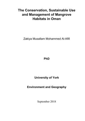 The Conservation, Sustainable Use and Management of Mangrove Habitats in Oman