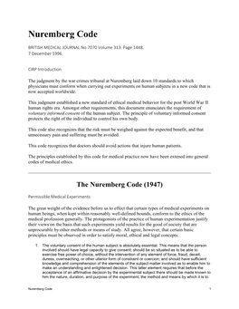 The Nuremberg Code-British Medical Journal No 7070 Volume 313 Page