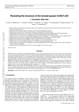 Revealing the Structure of the Lensed Quasar Q 0957+ 561: I. Accretion